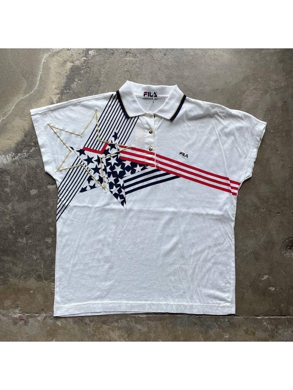 Vintage Fila USA Sport Star Polo Shirt Short Sleeve Cotton Size L Red White